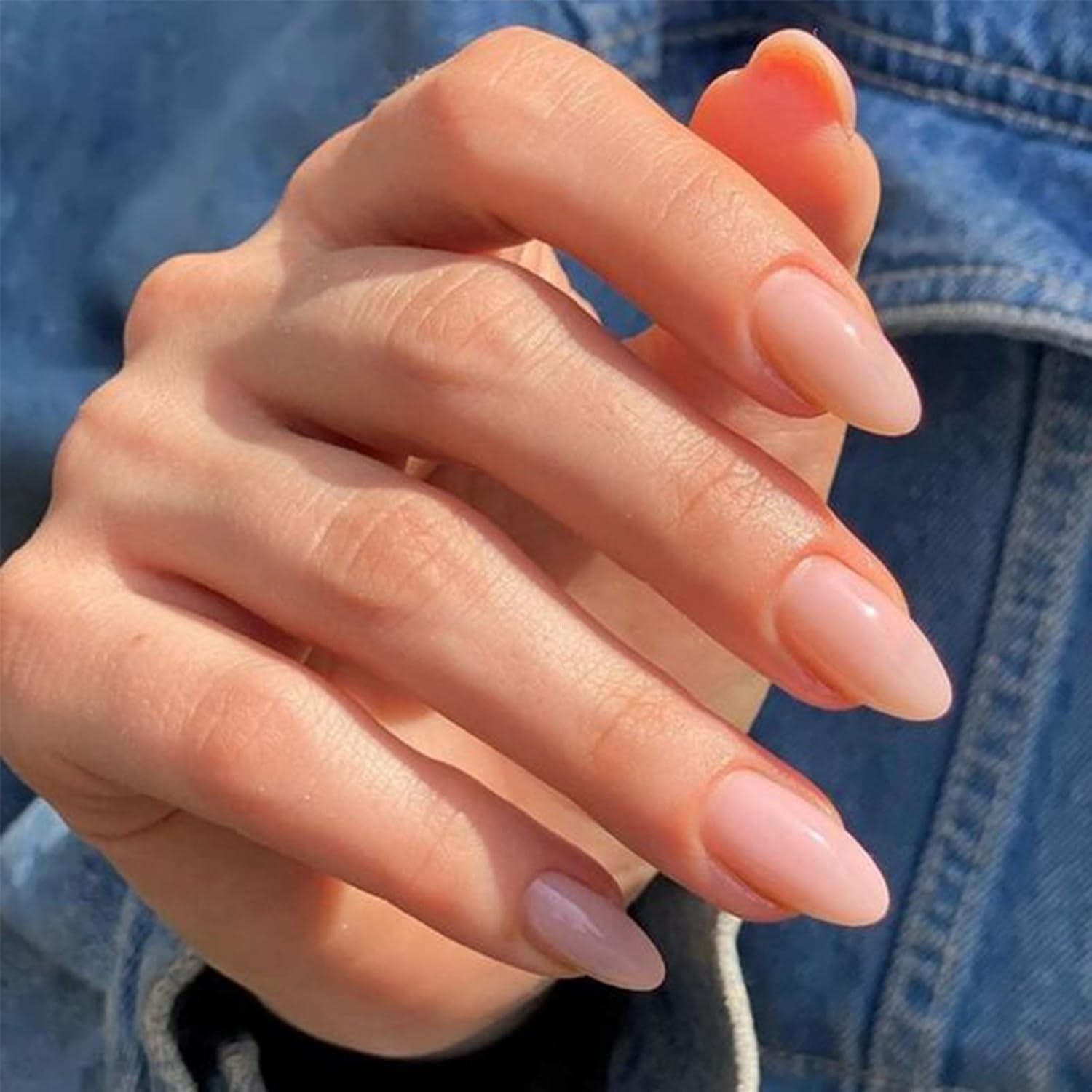 Almond Shaped Full-Cover Nude Fake Nails – 24 Piece Easy Application Set