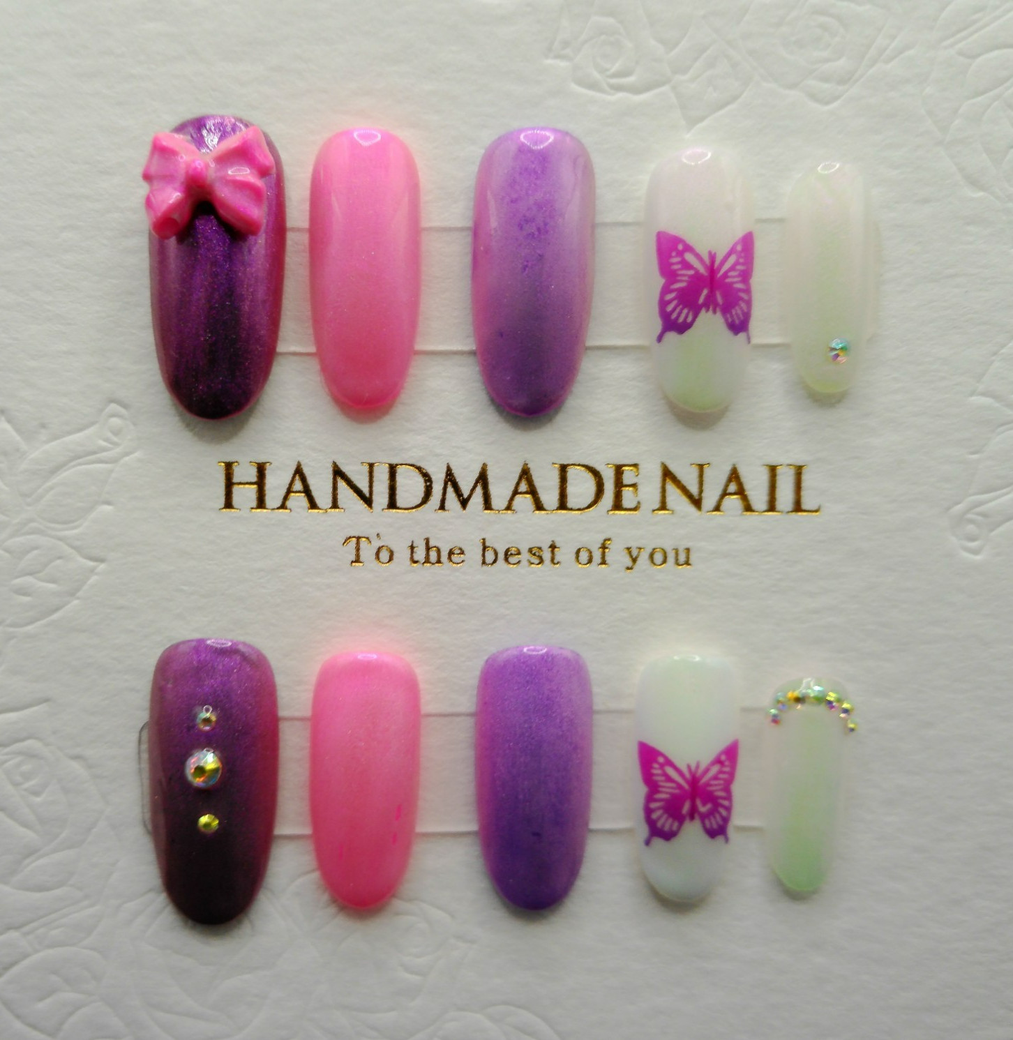 Purple, Pink, and White Oval Press On Nails – Medium