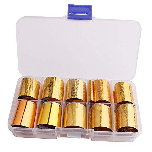 10 Rolls Gold Foil Nail Art Transfer Stickers Tips Laser Adhesive Nail Wraps