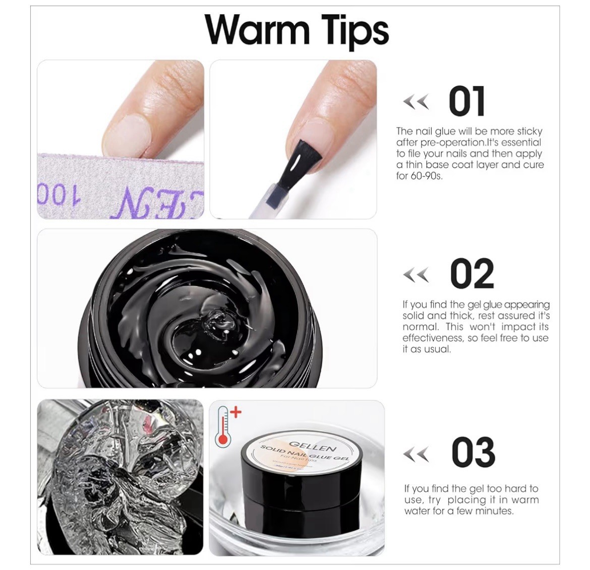 Gellen Solid Acrylic Nail Glue Gel 0.53oz, False Nails, Nail Art, Salon UV Cured