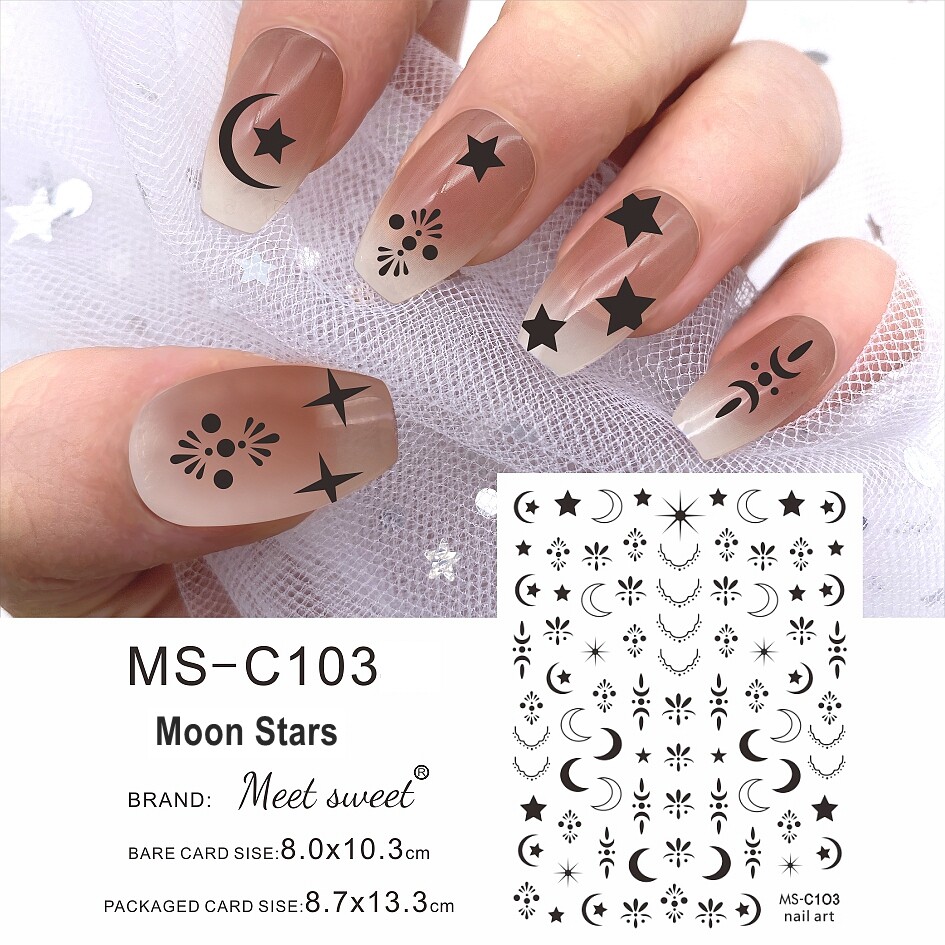 Galaxy Moon Sun Stars Nail Stickers Totem Hears Abstract Figures Lines Nail Art