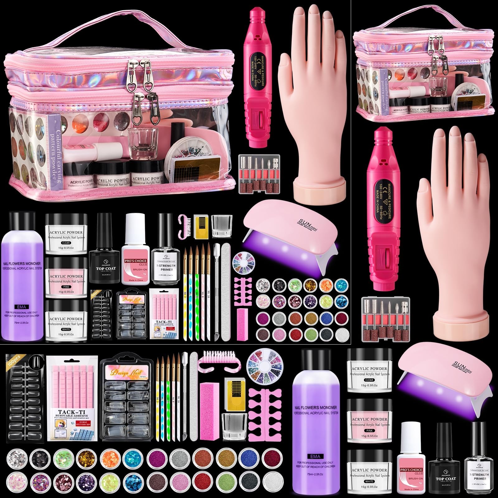 Complete Nail Kit for Beginners – Acrylic Powder, Liquid, Practice Hand, UV Ligh