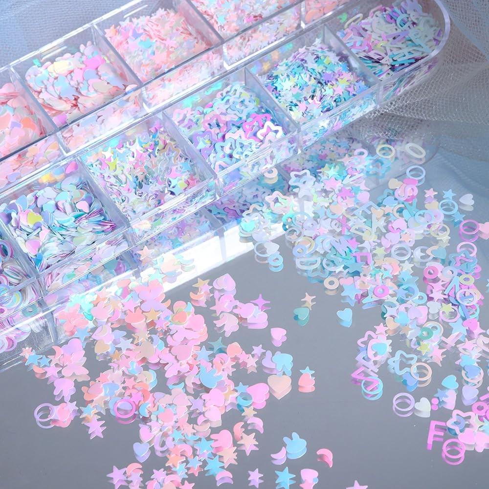 Holographic Nail Art Sequins, Iridescent Candy Colors Nail Confetti, 3D Chunk…