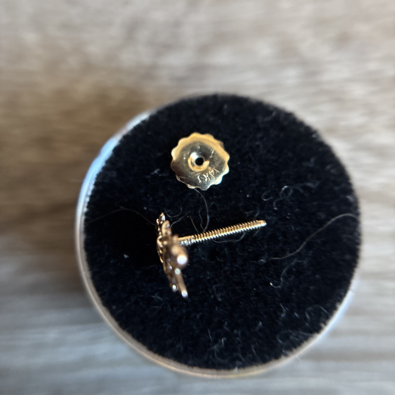 14K Yellow Gold Open Rose w/Diamond in Bezel Setting w/Post
