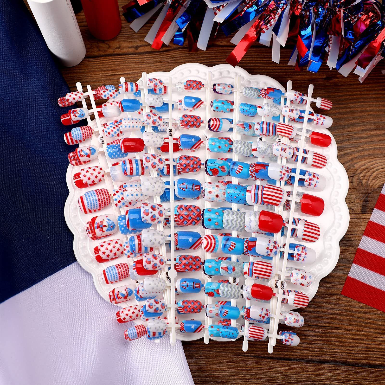 384 Pieces 16 Pack 4th of July Press On Nails Short Patriotic Press On Nails