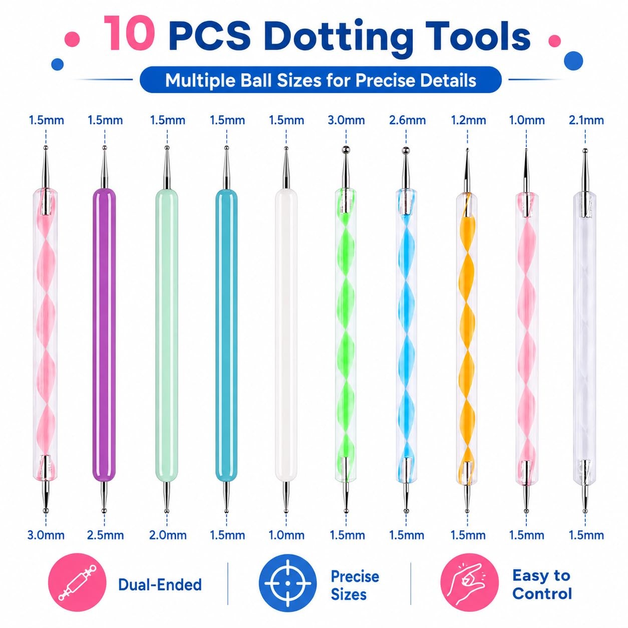 10Pcs Art Dotting Tools for Nail Art, Ball Tip Clay Tools Sculpting Pattern T…