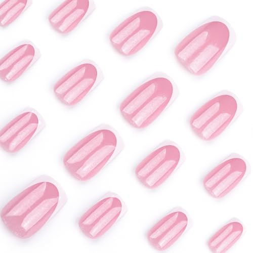 Nude Press on Nails Short Square Fake Nails Glossy Full Cover Reusable Stick