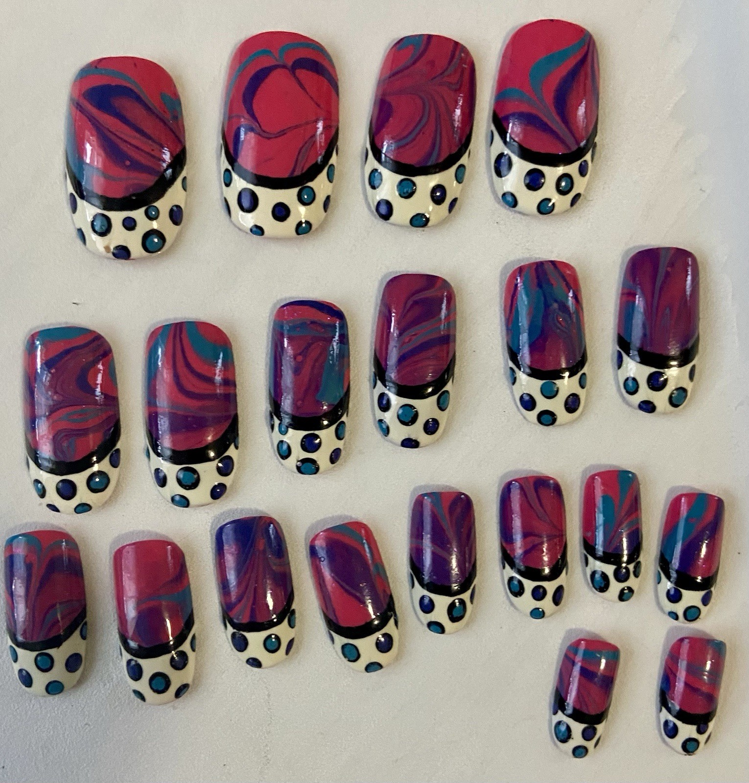 5 Sets Hand Painted Press On Nail Sets – Polka Dot Theme