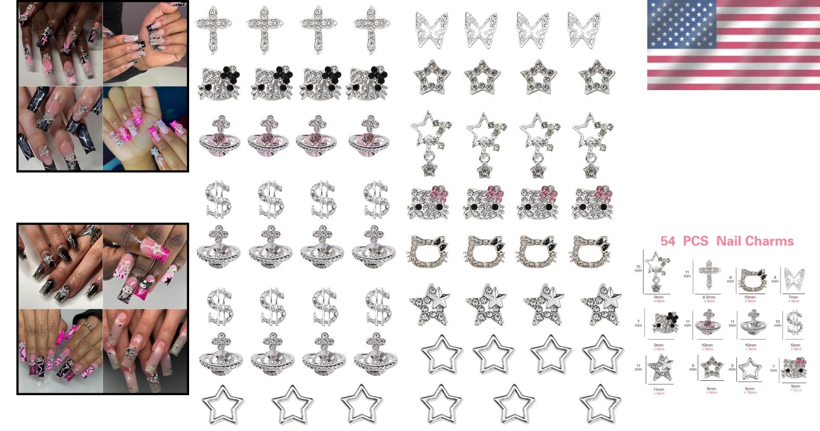 Elevate Your Nail Game with 56pcs Silver Y2K Charm Set – For Acrylic Nails