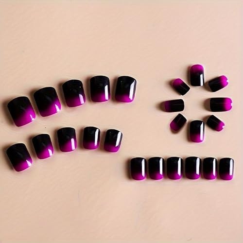 Press On Nails Short Square French Fake Nails with Gradient Designs Glossy
