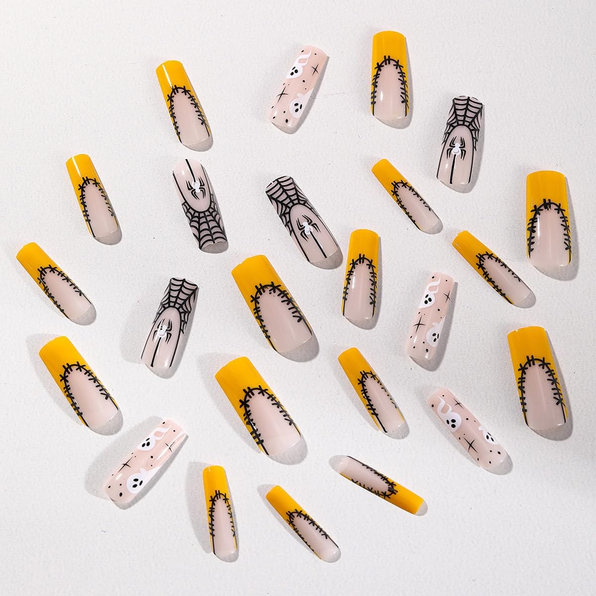24Pcs Halloween French Tip Press on Nails Long Coffin Fake Nails With Design …