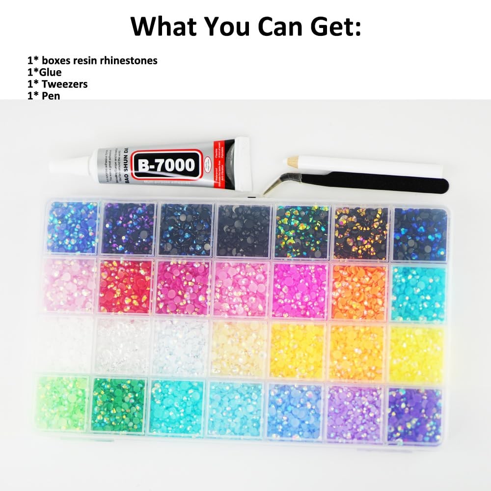 22000PCS Resin Rhinestones for Crafting, 28 Multicolor Mixed 3mm 4mm 5mm Non-…
