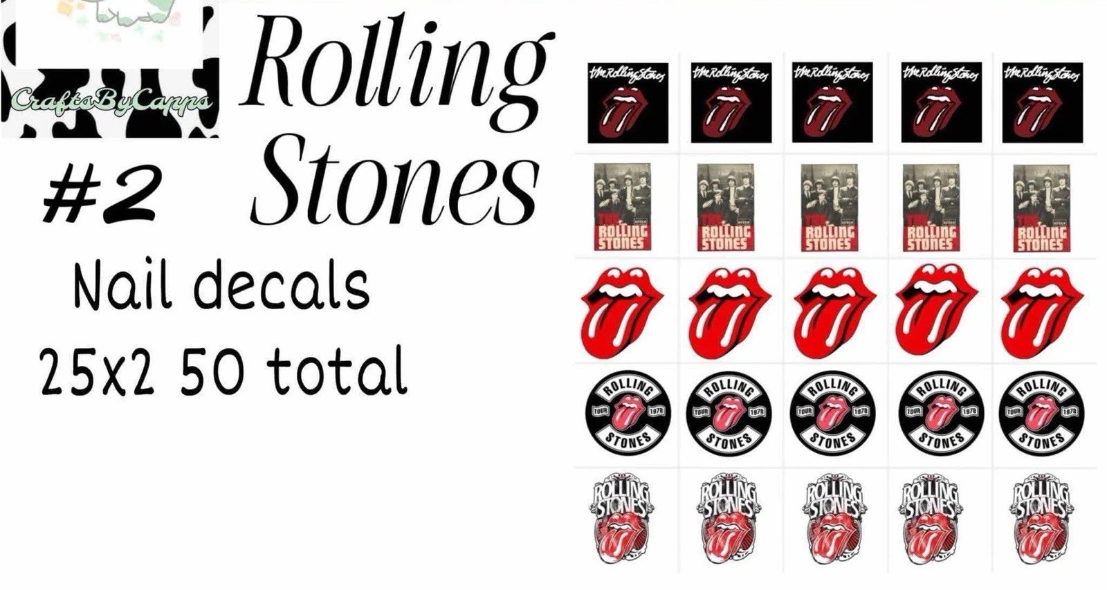 Rolling Stones 2 Waterslide Finger Nail Decals Instructions set of 50 KC Bonus