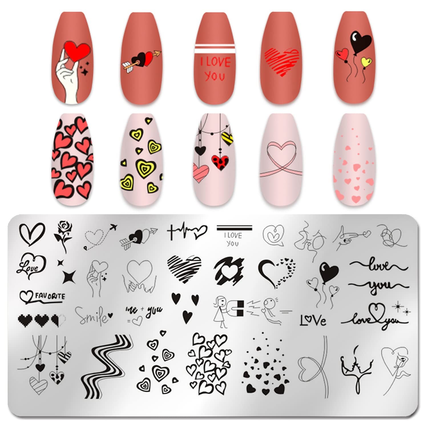 SILPECWEE 6 Pieces Valentine’s Day Nail Stamp Nail Stamping Plate Holiday Hea…