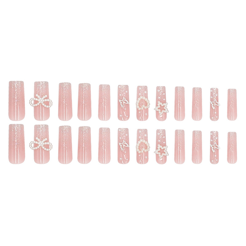 Wearable Fake Nails Bling 24Pcs Designs Medium Long Coffin Decor False Nails