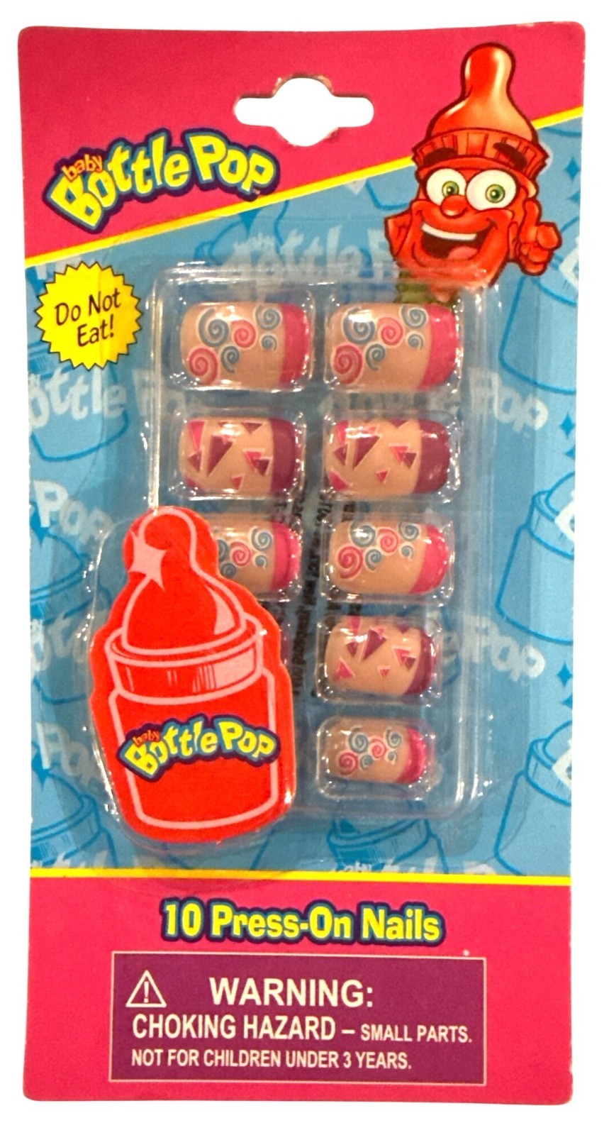 BOTTLE POP 10 Press-On Nails Peach+Pink+Lavender+Green SWIRLS+TRIANGLES Girls
