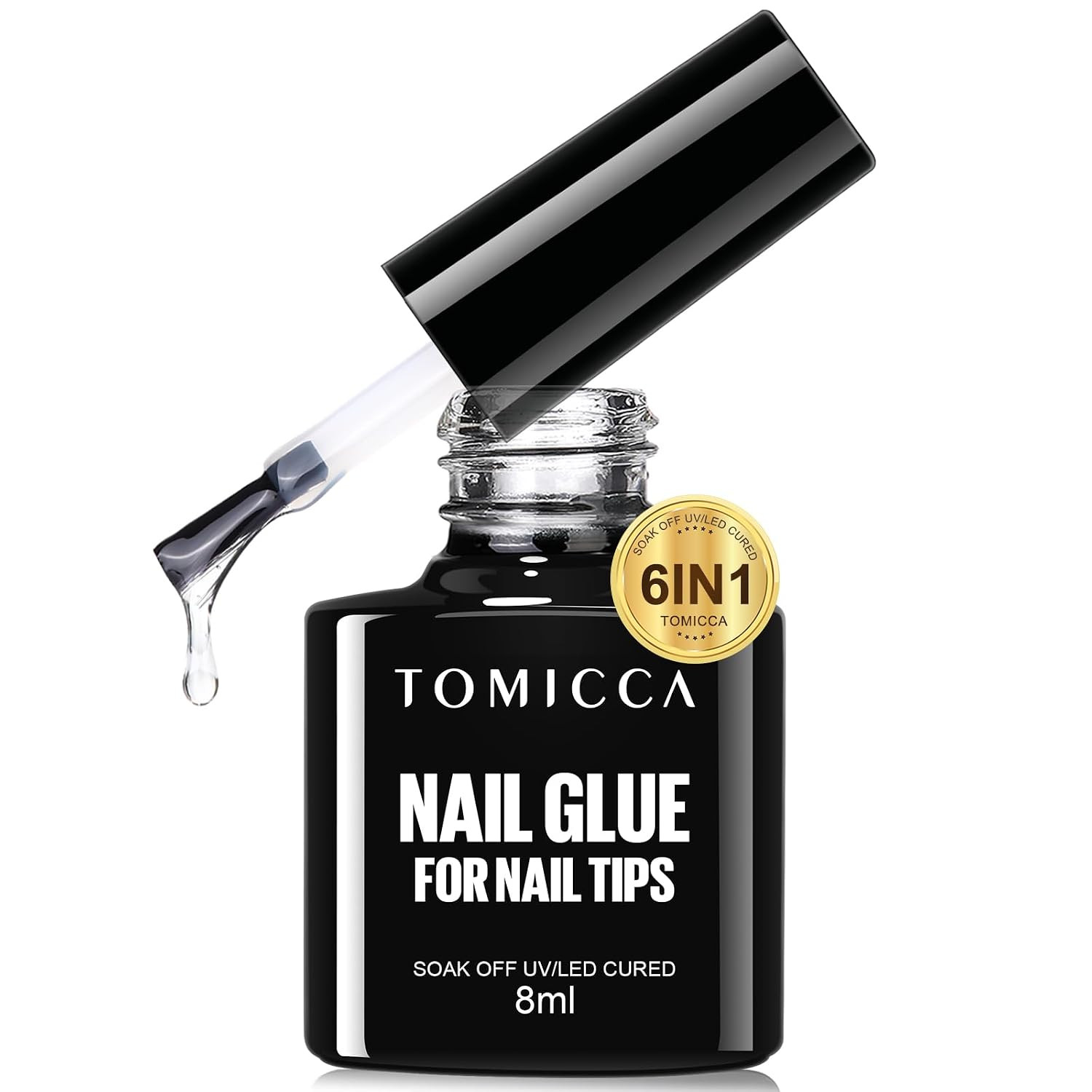 6 in 1 Nail Glue for Press Ons 8Ml Strong Brush on Gel Nail Glue for Nail Tips L