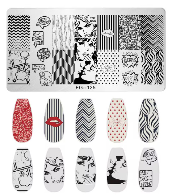 Nail Stamping Plate FG-125 – Comic Inspired Patterns – New