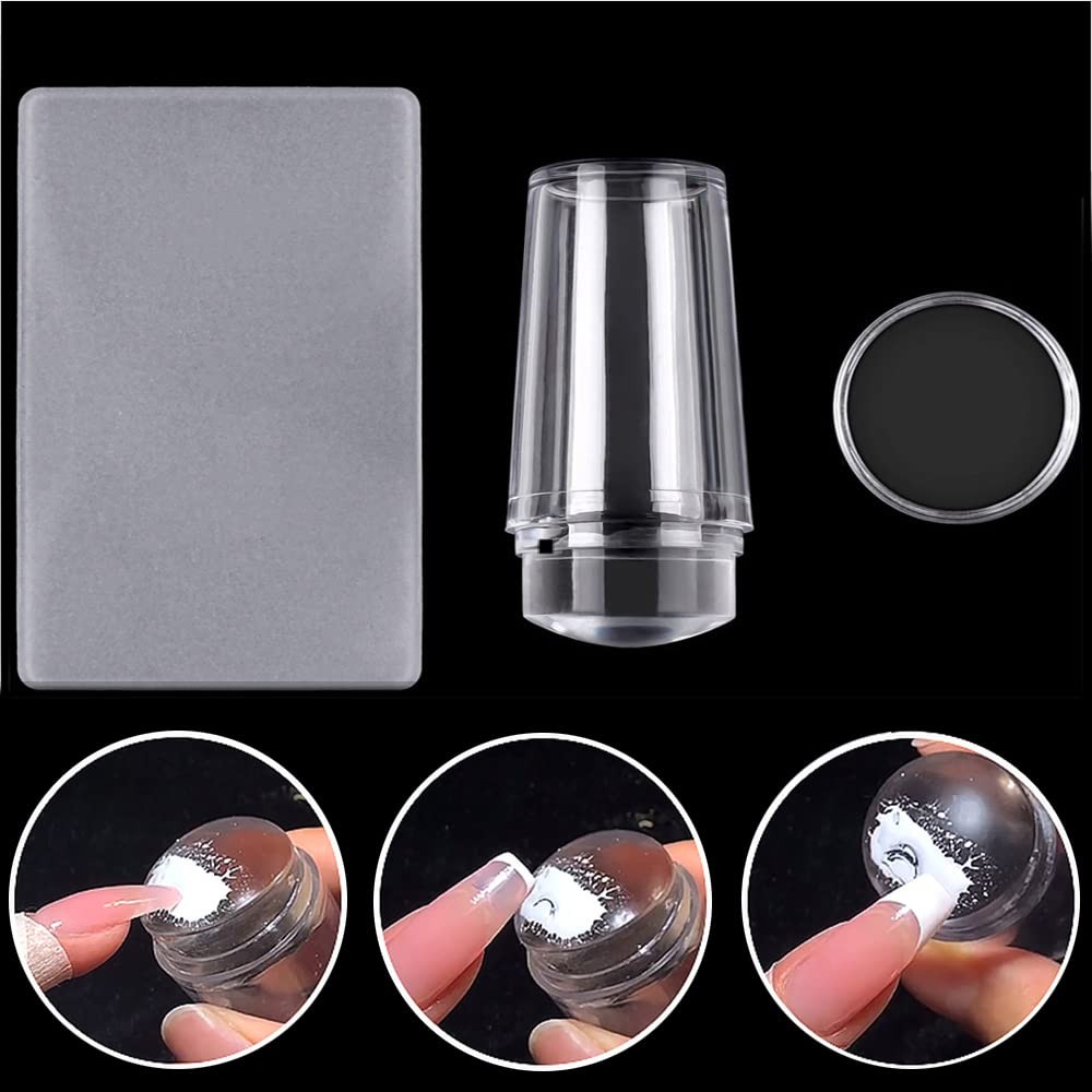 Silicone Head Nail Stamp Set with Scraper French Nail Art Template DIY Tool