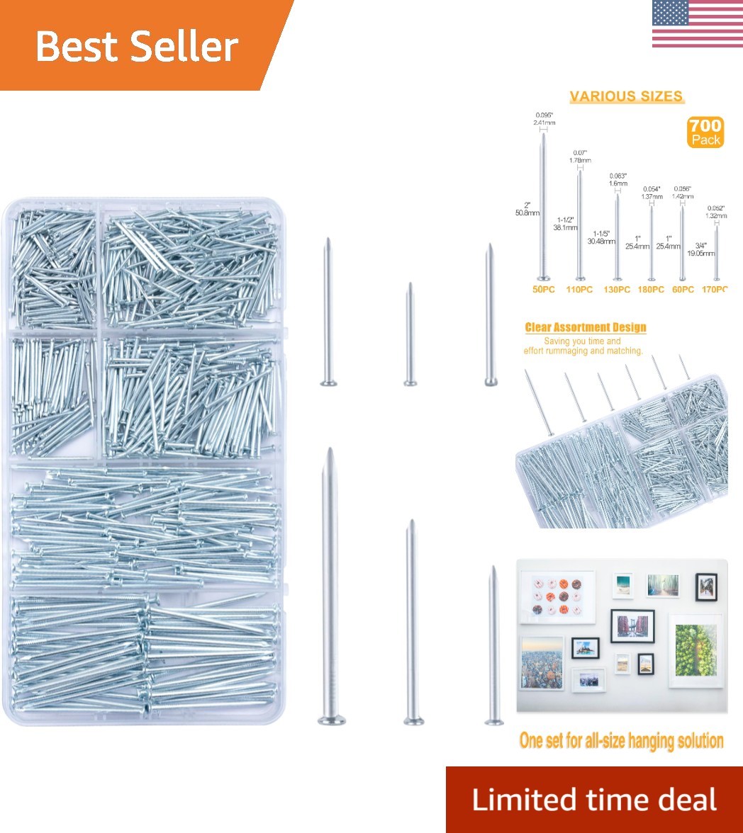 Complete 700-Piece Hanging Nail Set – Includes Up to 2-Inch Finishing Nails