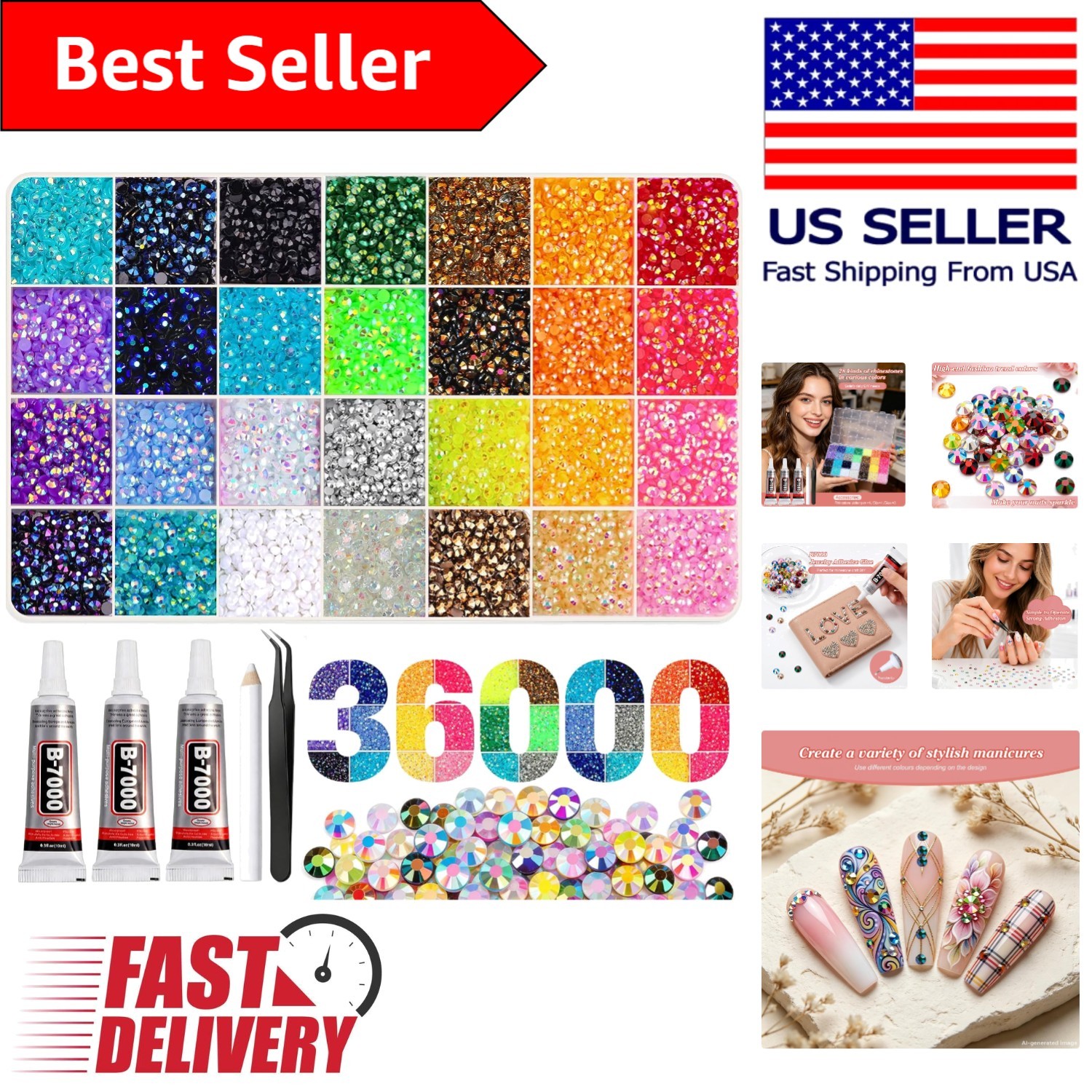 Deluxe 36000Pcs Jewel Rhinestone Kit – 3mm Flatbacks & B7000 Glue for Crafting