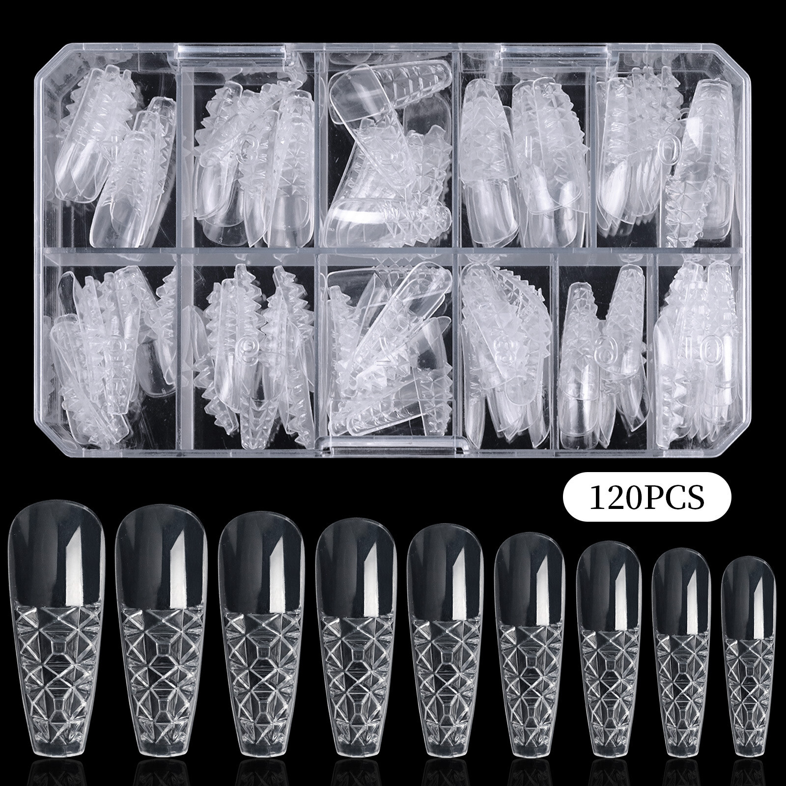 120 Pcs Clear Fiberglass mosaic Design False Nail Art Tips UV Gel Acrylic Nails