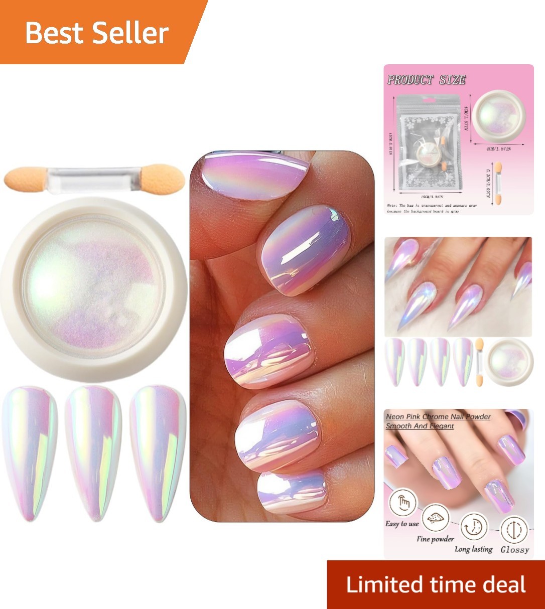1oz Chameleon Reflective Glitter Nail Powder with Sponge for Easy Application