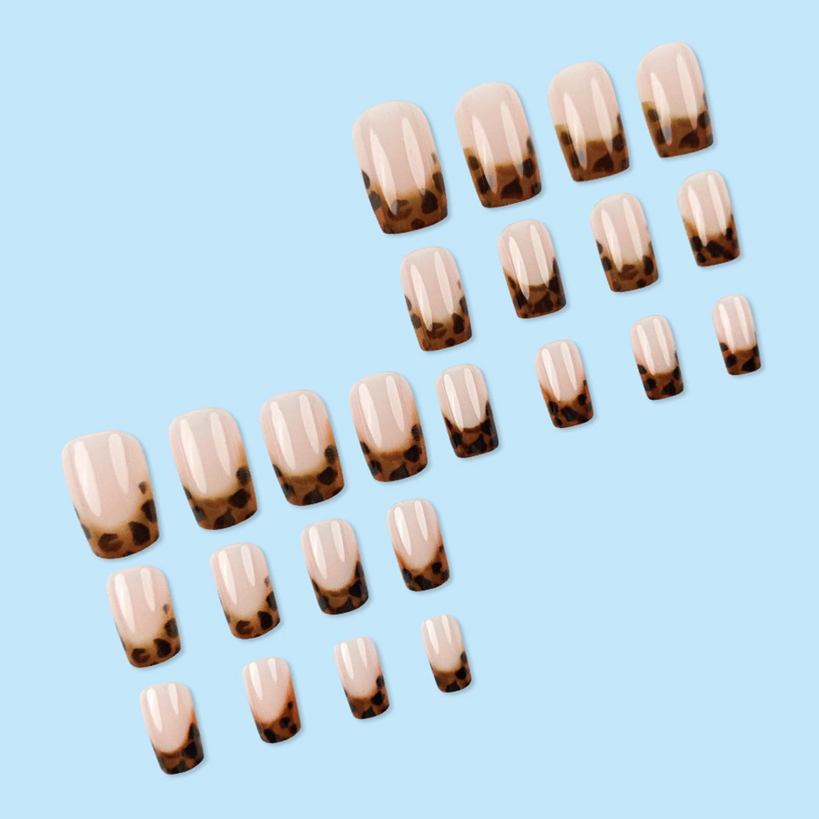 French Tip Press on Nails Medium Square Fake Nails with Leopard Print Designs…