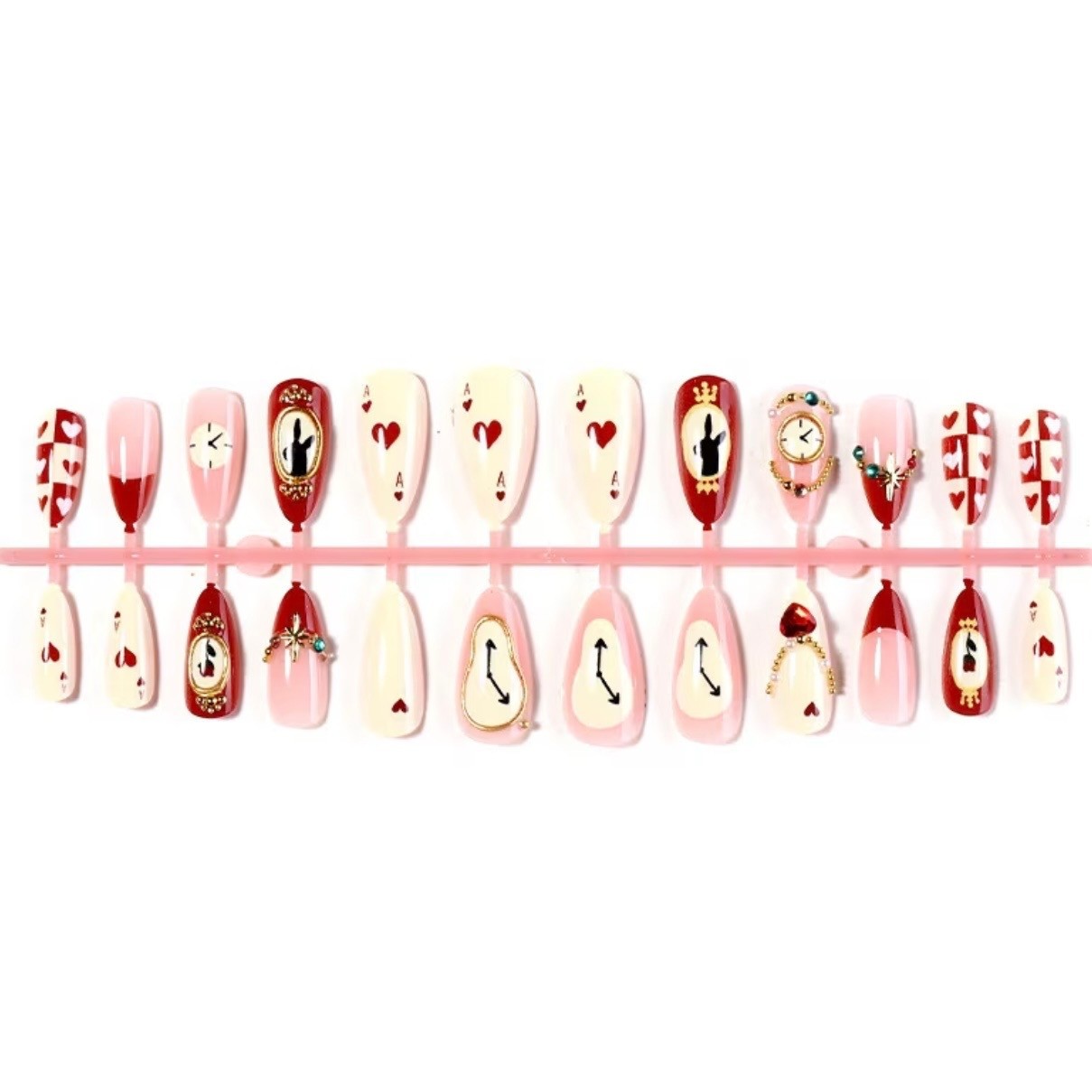 🕰️ 30 Pcs Alice Rabbit Clock 3D Gems Design Medium Length Almond Glossy Press o