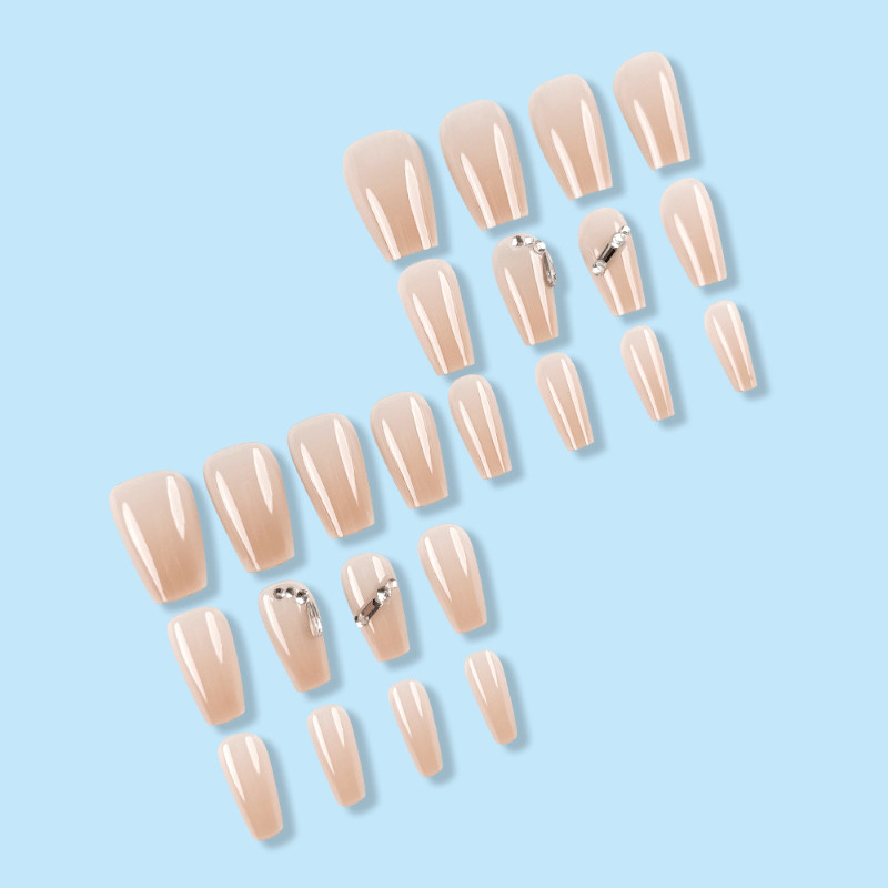48P-Press on Nails Minimalist Nude Diamond Glossy Short Square Nail Set Reusable