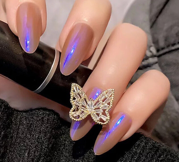 Blue Aurora Chrome Iridescent Nail Powder Shimmer Ultraviolet Mirror Glimmer