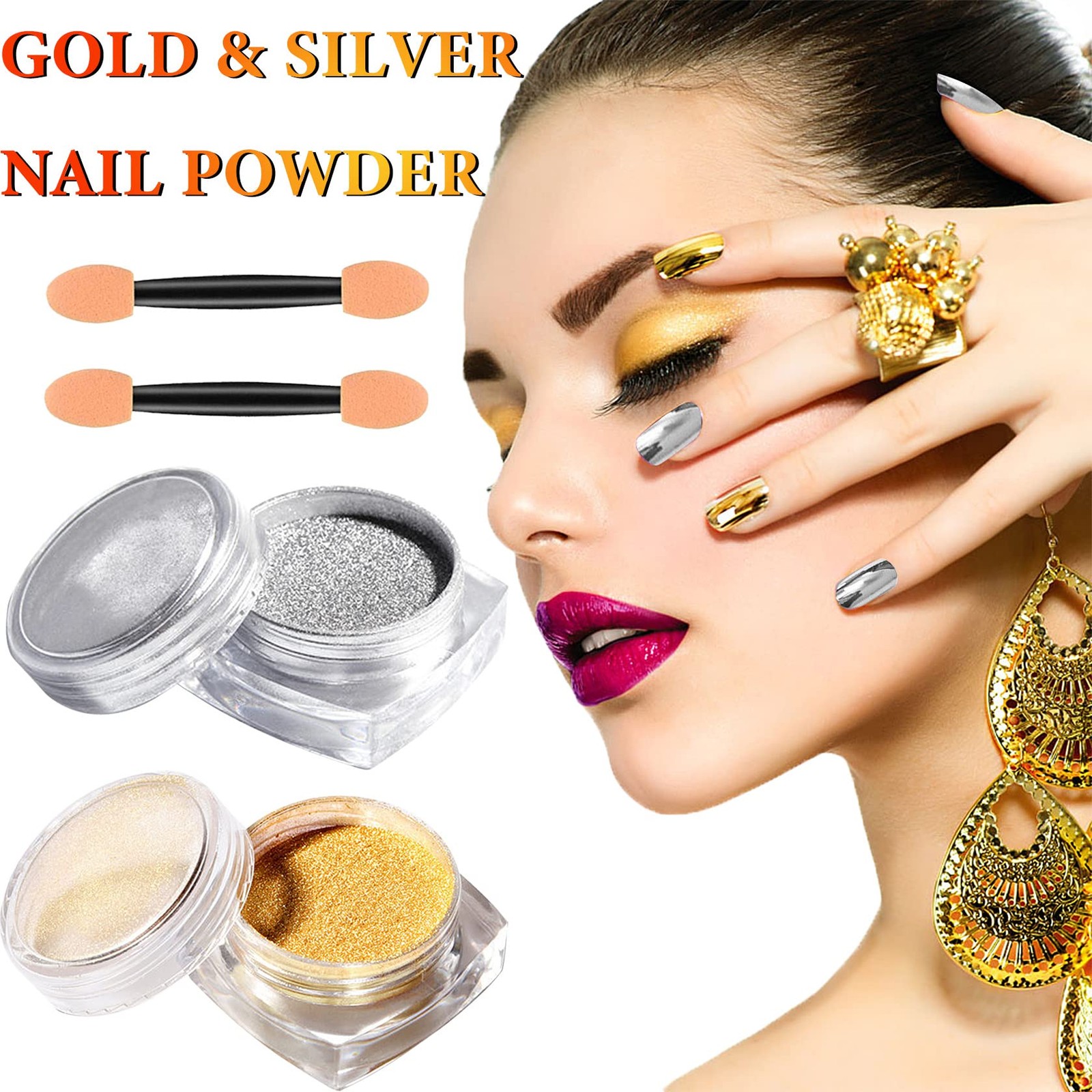 Gold & Silver Chrome Nail – Holographic Metallic Art Glitter with Mirror Effe…