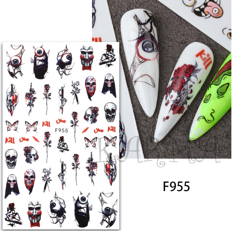 Halloween Nail Art Skull Pumpkin Ghost Witch Stickers Decals Self-Adhesive NH22