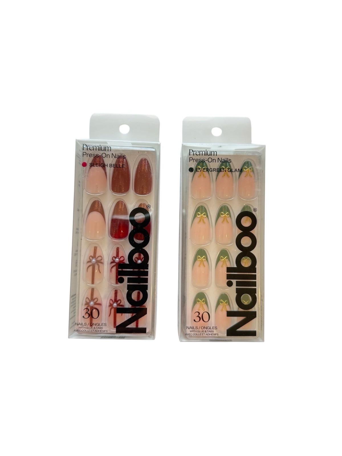 Nailboo Medium Almond Red/Green French Holiday Christmas Premium Press On Nails