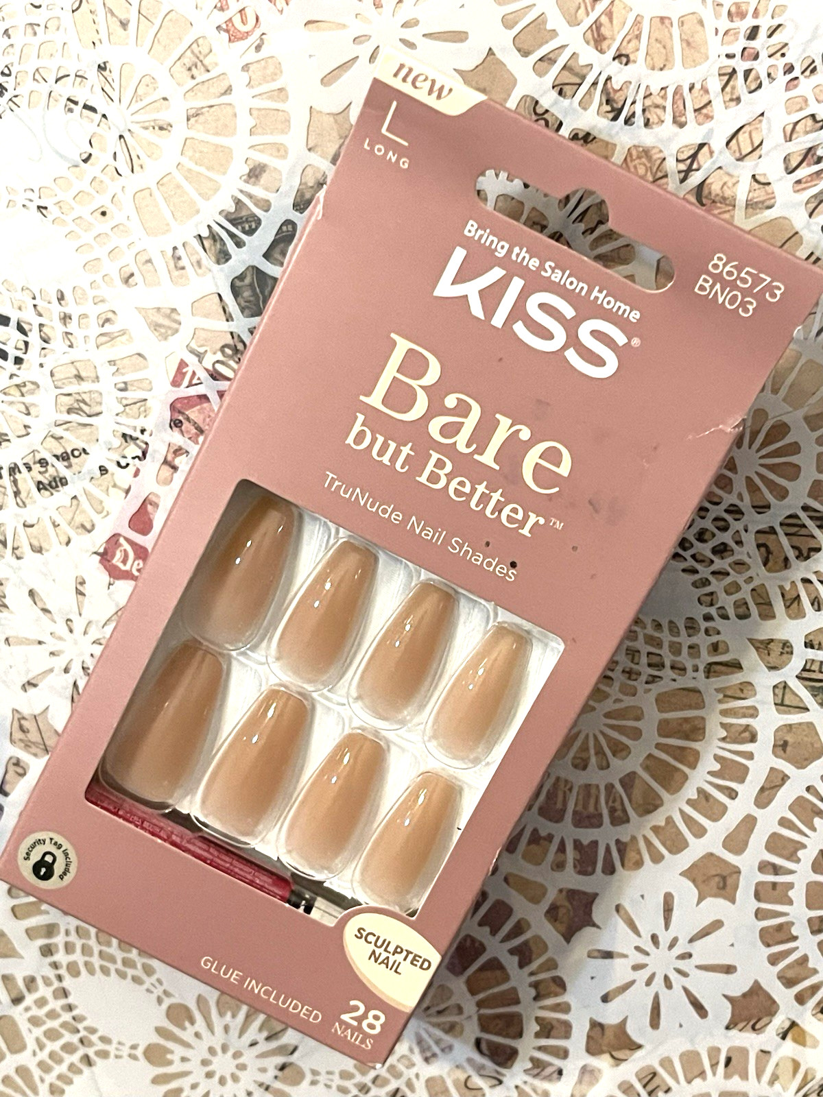 Kiss Bare but Better TRUE NUDE 86573 Sculpted Fake 28 Long Coffin Nails and Glue