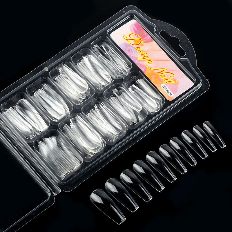 100 Pcs T Shaped / Water Drop Long Fake Nails Acrylic Artificial False Nail Tips
