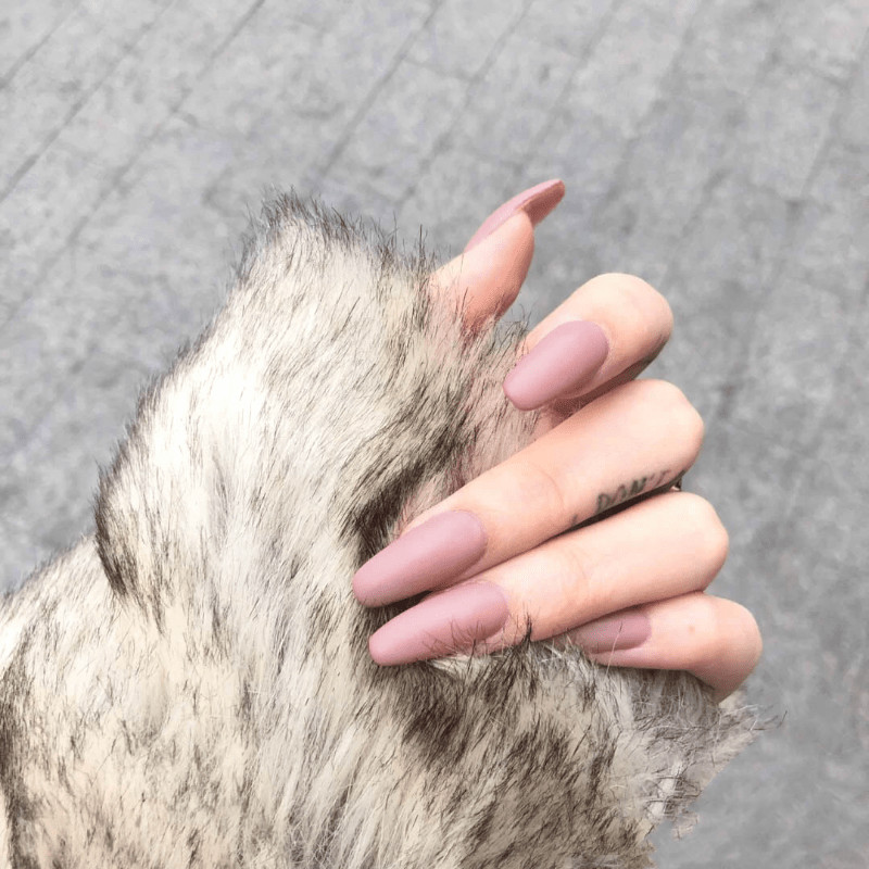 48pcs Almond Press on Nails, Dusty Pink Matte Solid Casual Elegant Nails