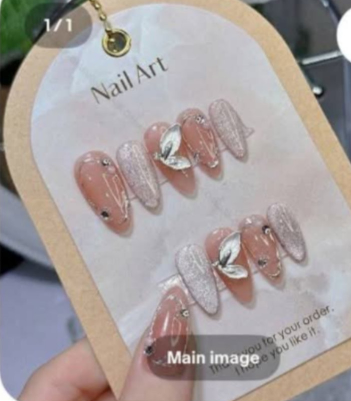 pink sliver glitter 3D butterfly acrylic press-on nails long almond A37