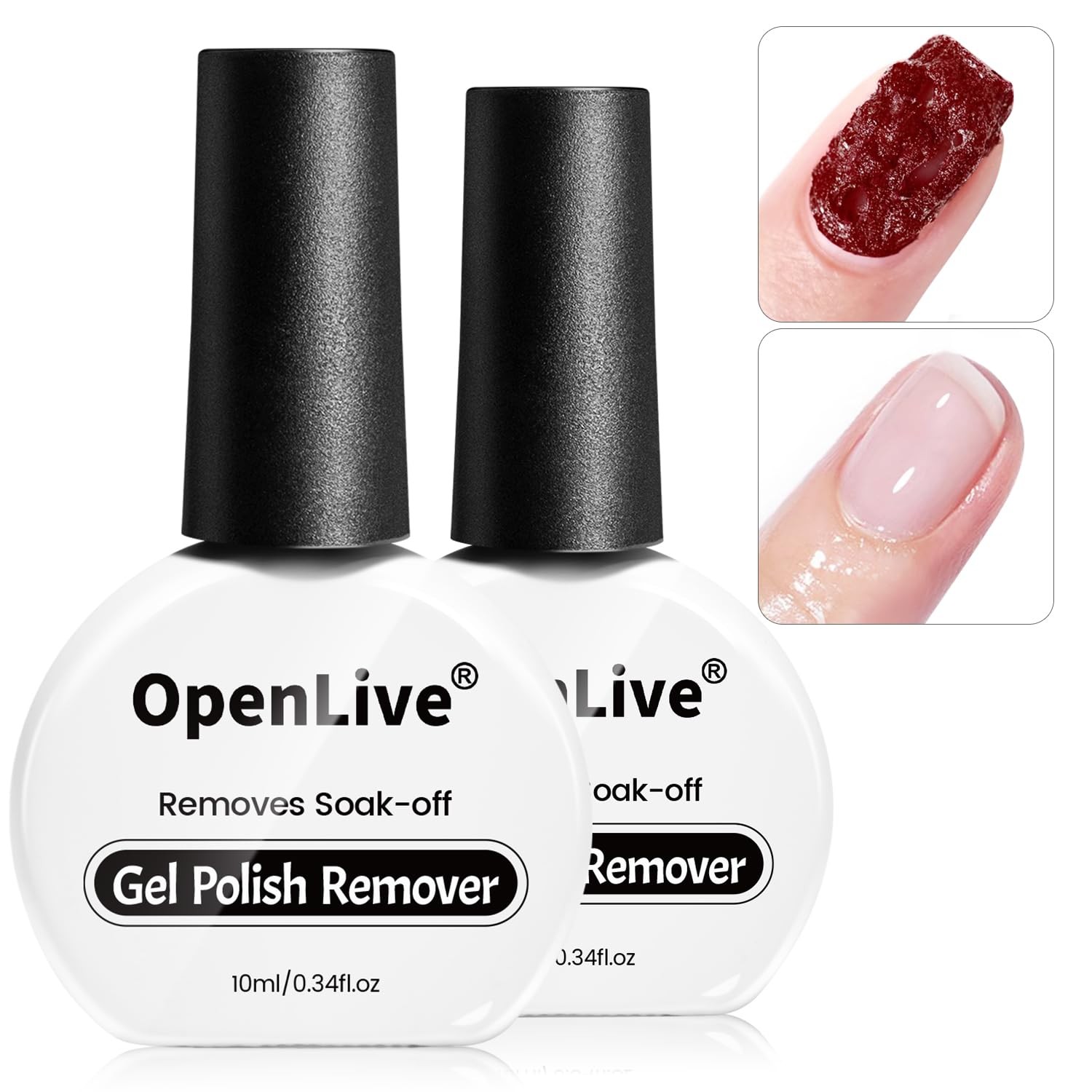 OPENLIVE 2 Bottles of 10ml Nail Gel Quick Remover, 0.17 Fl Oz (Pack 2), 3A