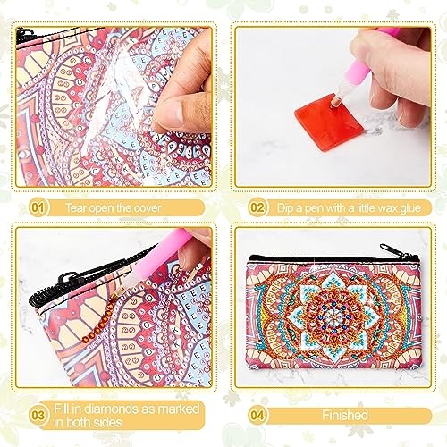 4 Pcs Diamond Painting Art Makeup Bags DIY Purses Toiletry 5d Handmade Mandala