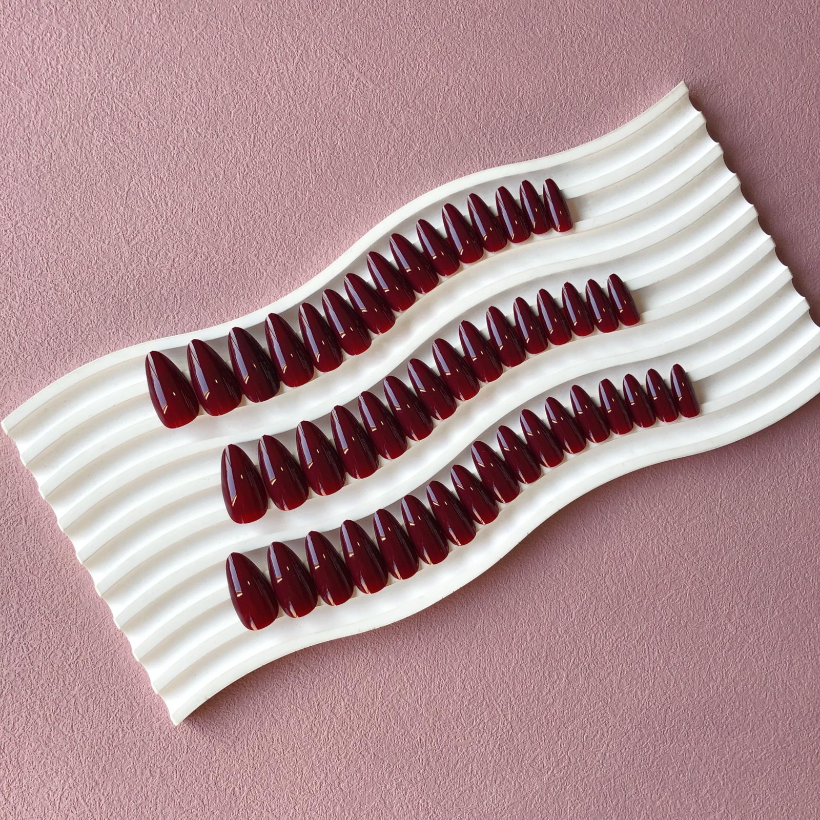 48 Pcs Dark Red Press on Nails Almond Medium Length, Press on almond burgundy