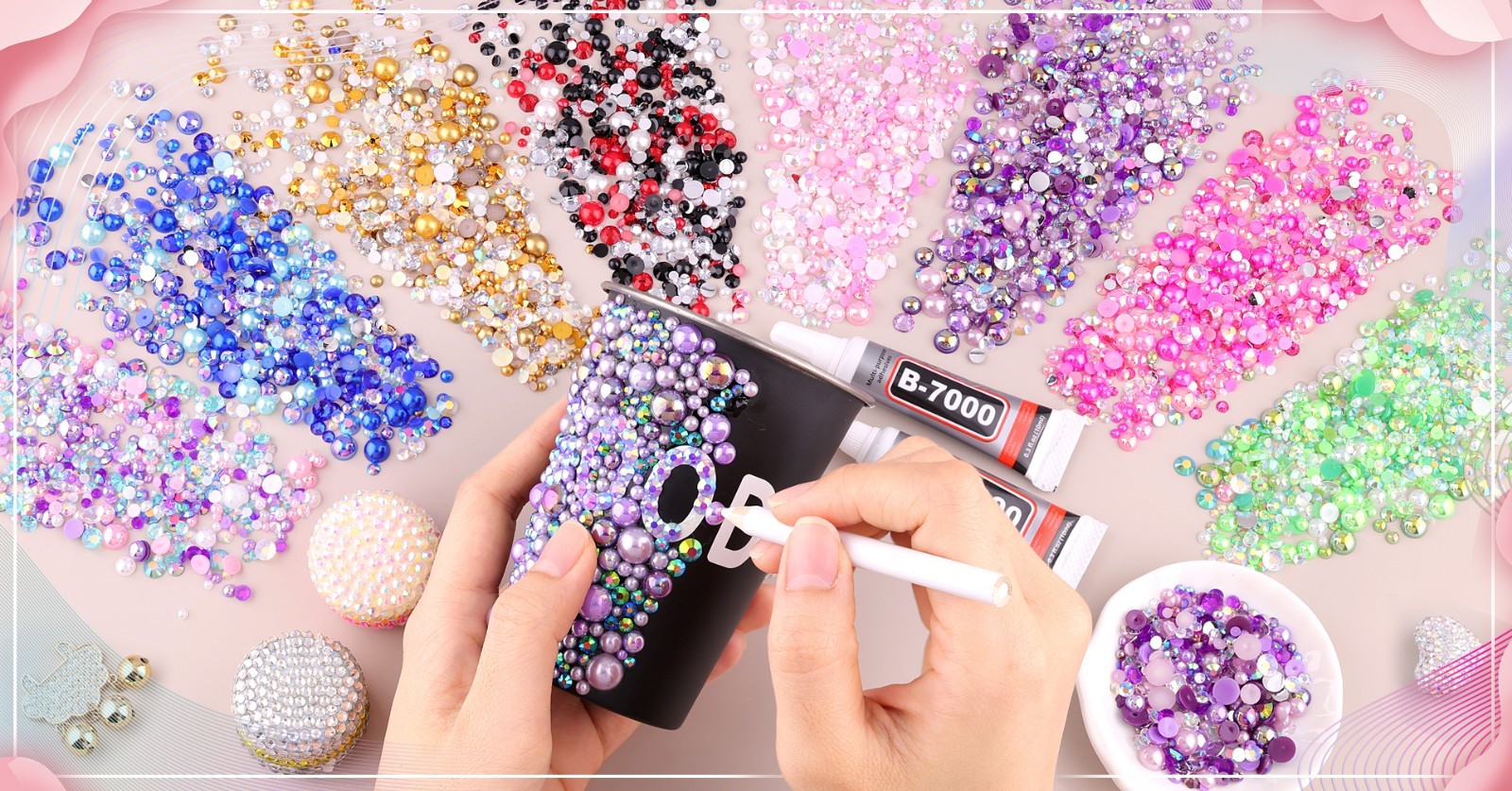 14000PCS Flatback Pearls & Gold Rhinestones for Crafting, Nail Art, DIY Decor