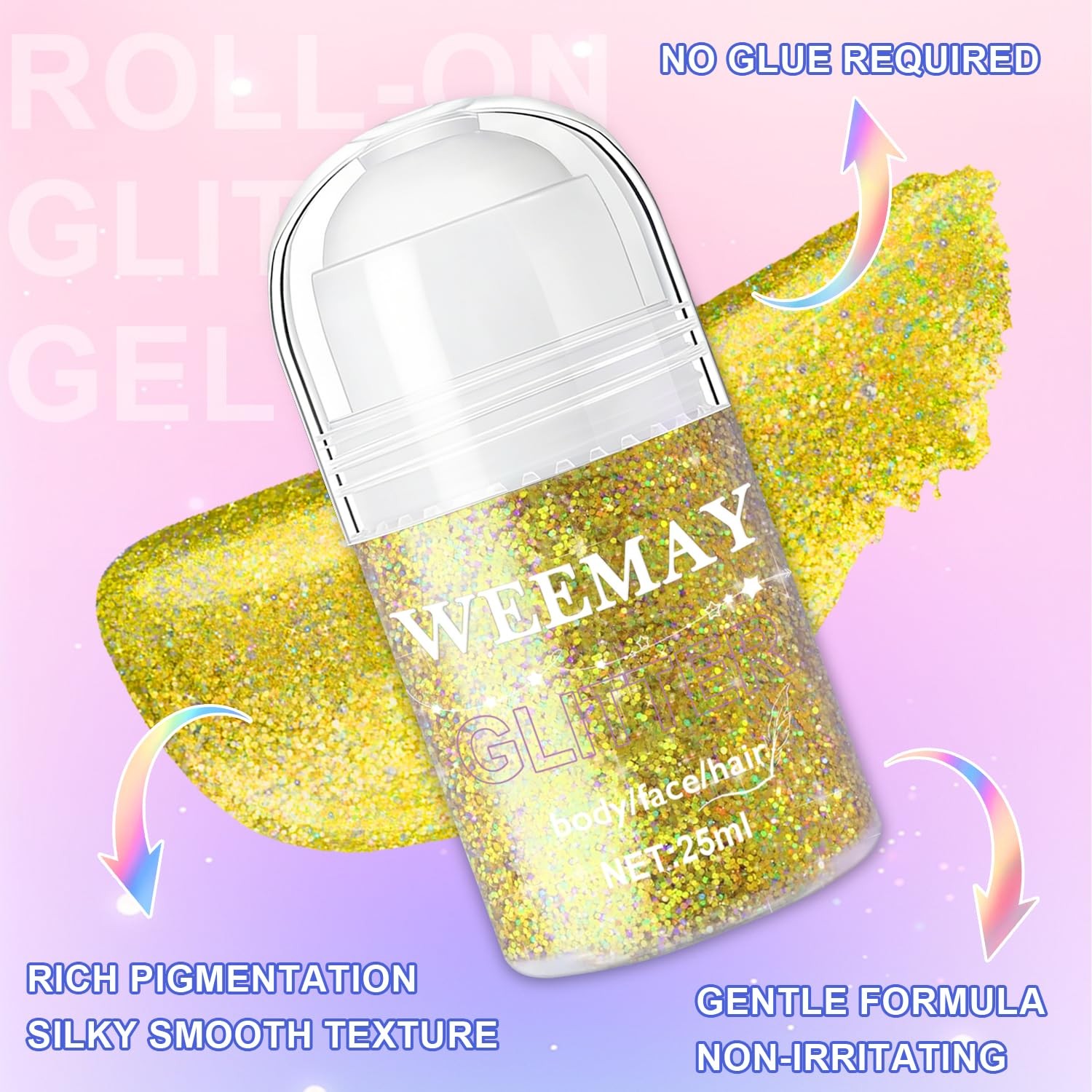 Roll-on Holographic Body Glitter Gel for Face and Hair, Chameleon Color Chang…