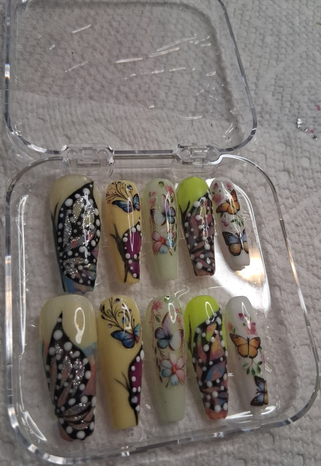 Press On Aftercare multicolor butterfly 3D long coffin pre-designed press-on na…