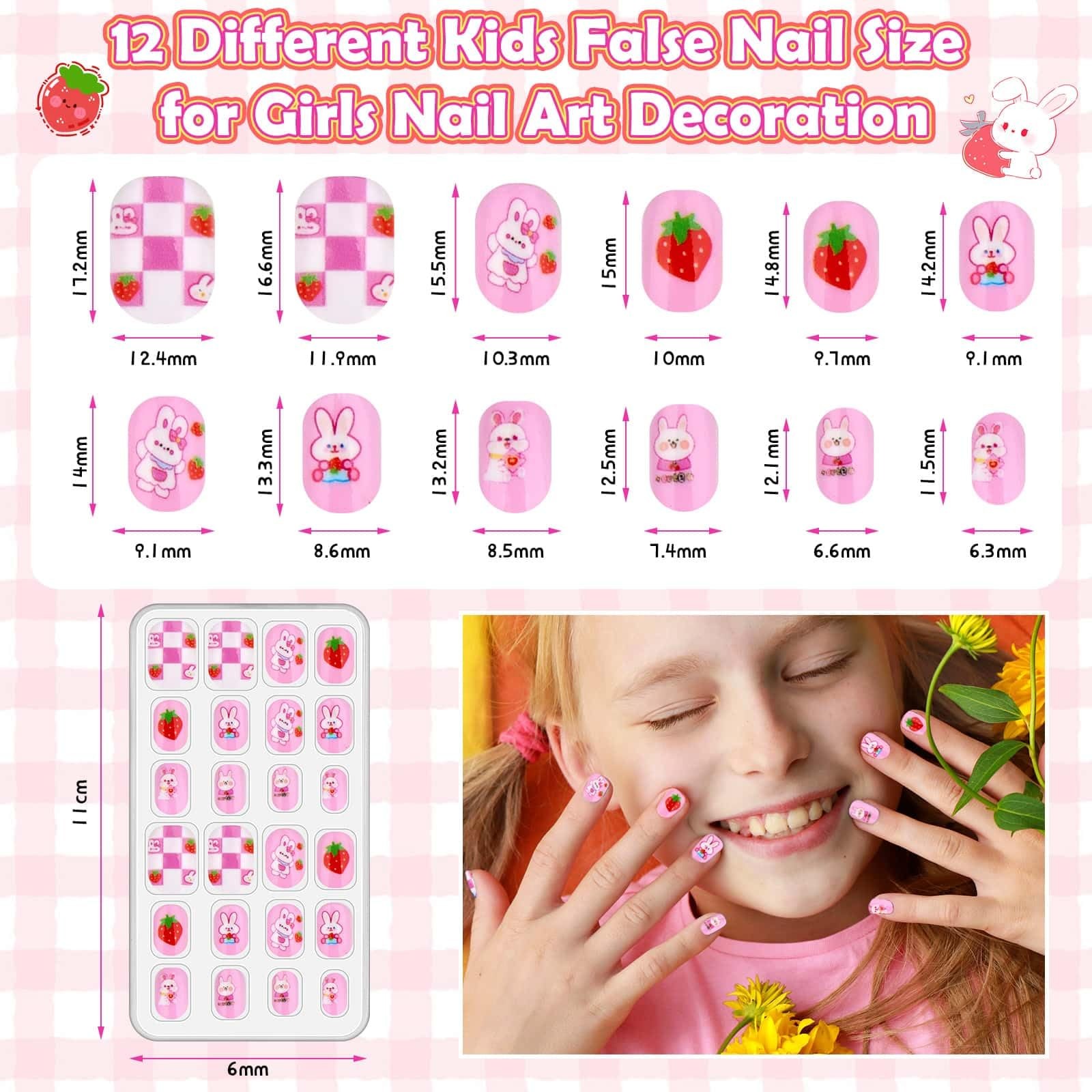 288 Pieces Kids Nails Press ons for Girls, Fake Nail Set Pre Glue Stick on Sh…