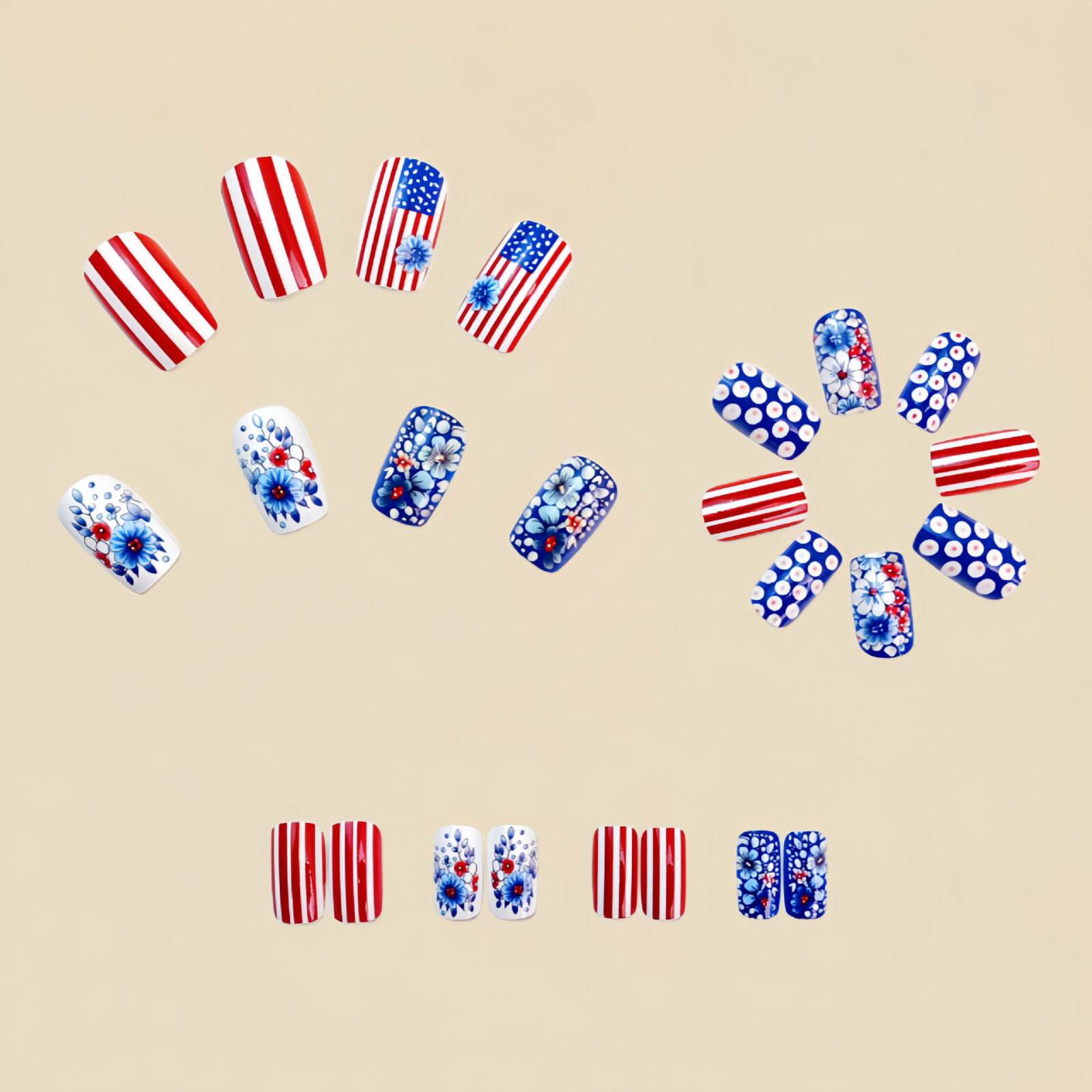 4 set （24Pcs/set ）US Flag False Nail Art Full Cover Artificial Fake Nails