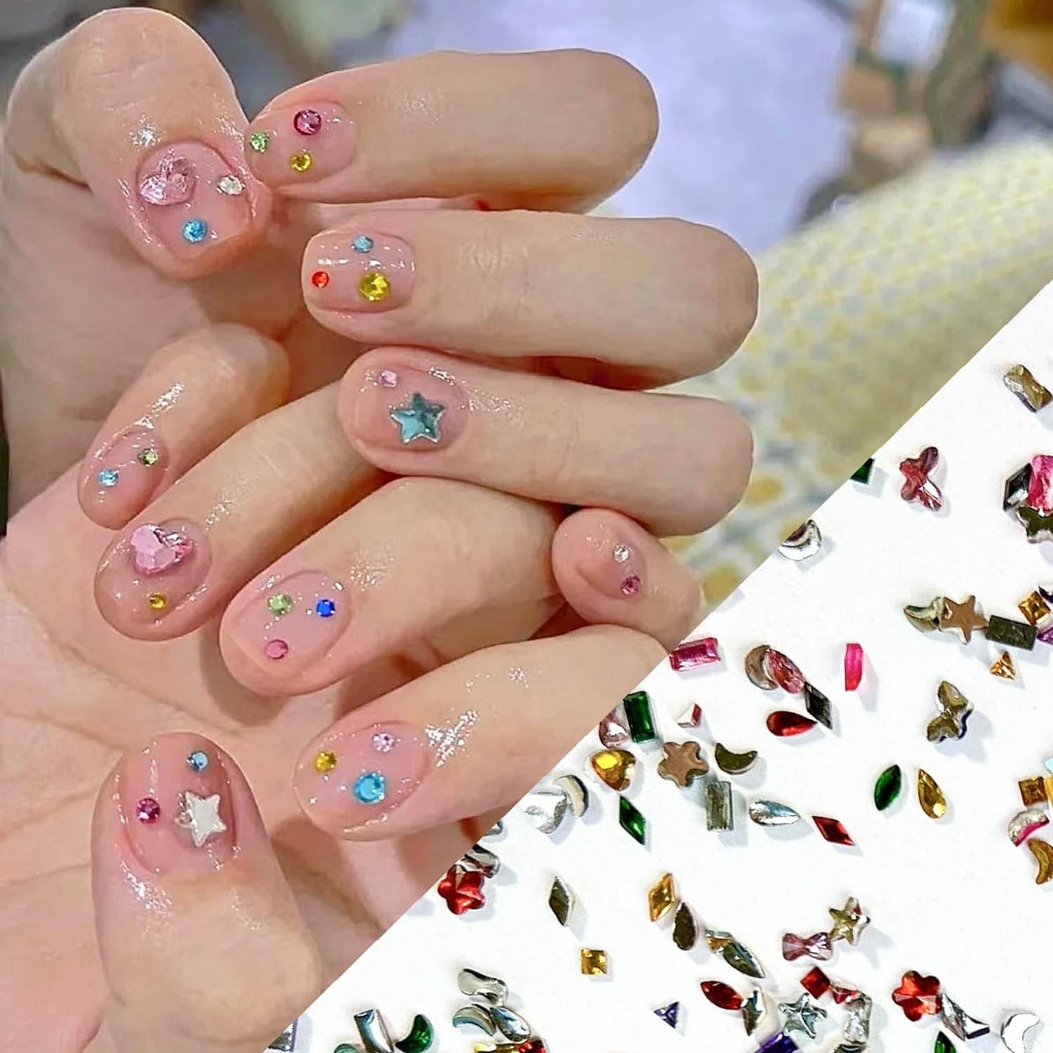 1440Pcs Mini Nail Rhinestones Colorful Nail Art Charms Multi Shape Crystal Ch…