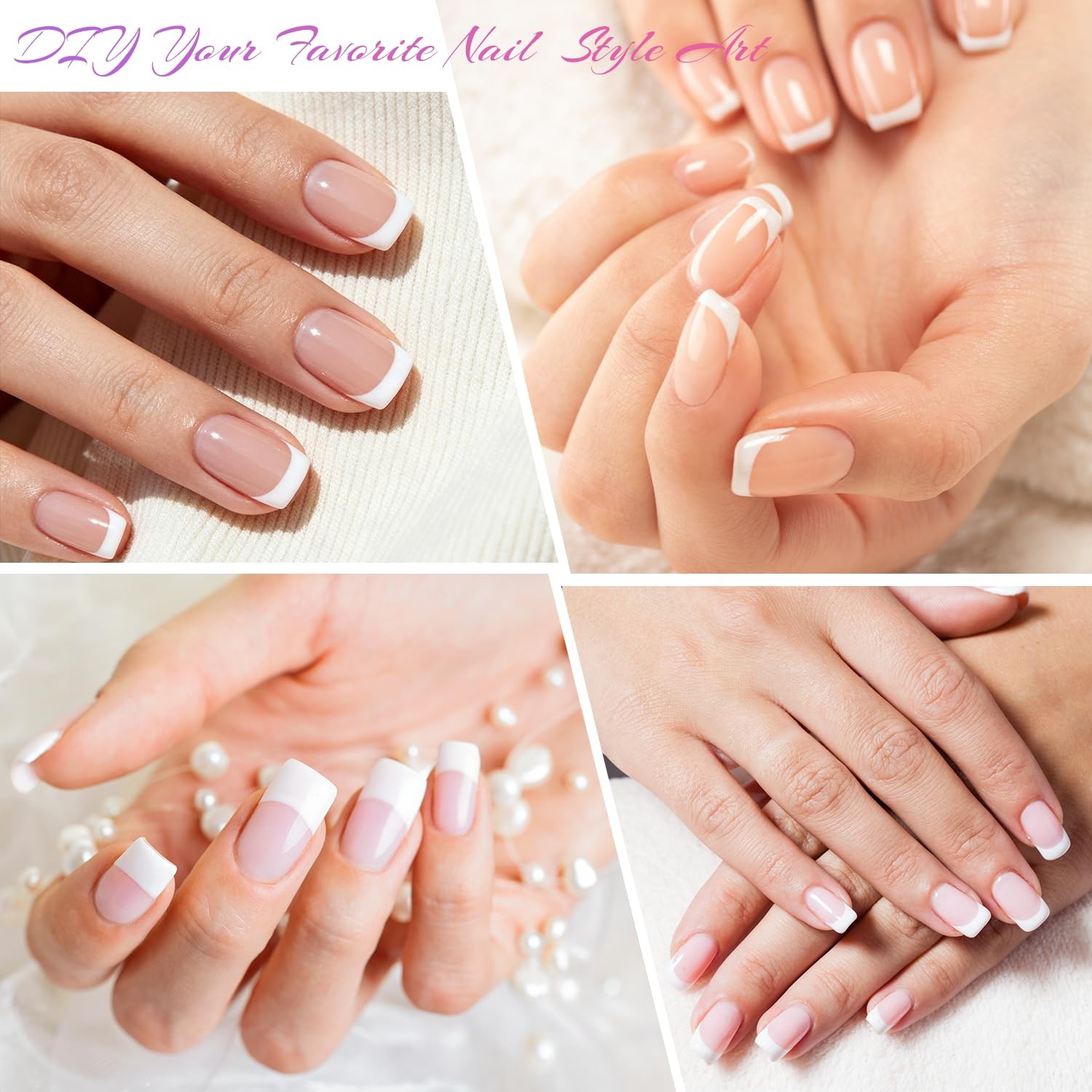 White French Nail Tips 120 PCS Short French Style Acrylic Nail Tip 12 Sizes F…