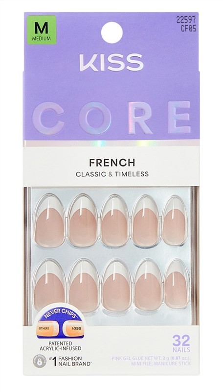 (3 PACK) Kiss Core French Nails Press On 32 Count Medium Curiosity