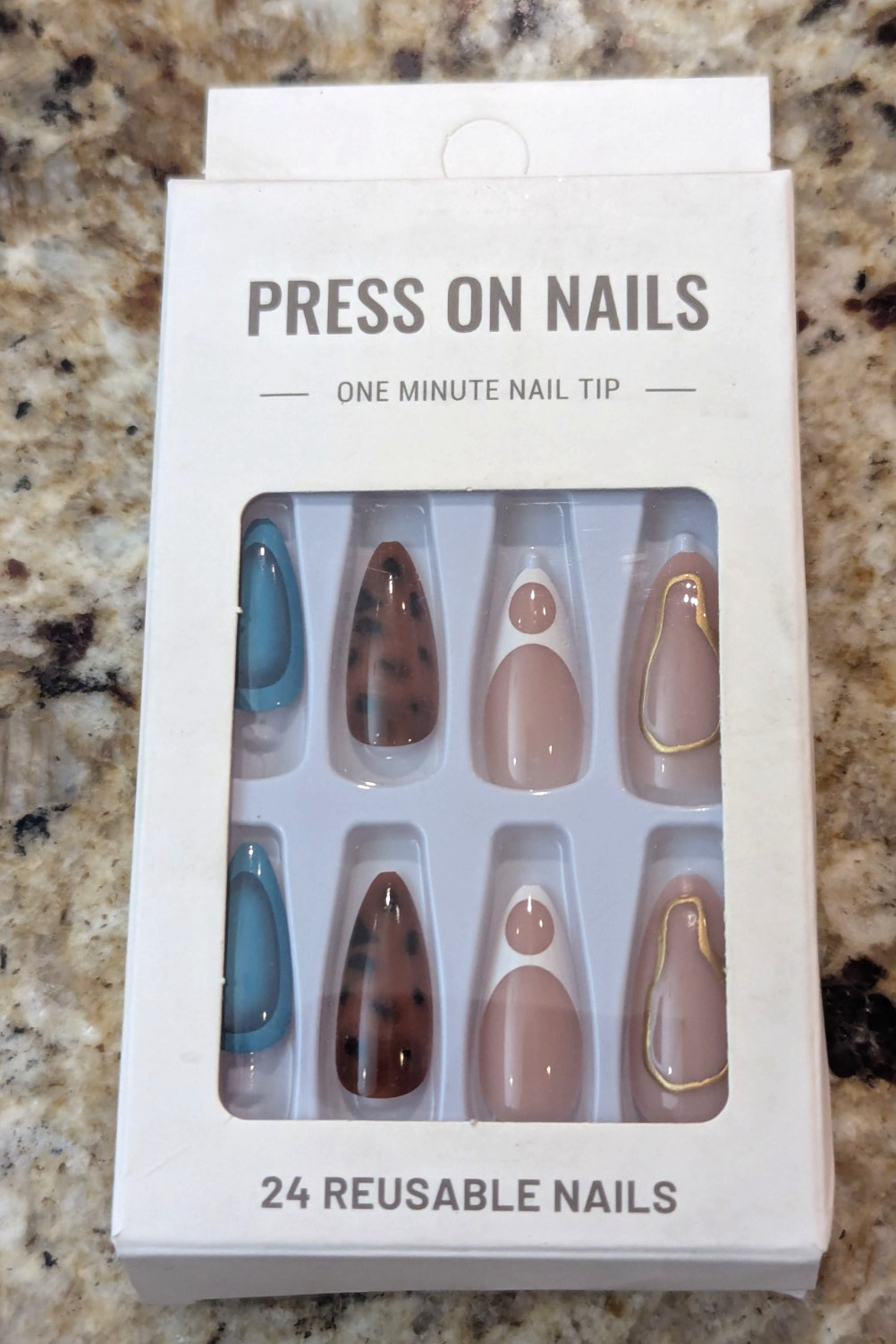 Press On Nails One Minute Nail Tip #1734 Almond Teal Brown Cheetah Pink 24ct